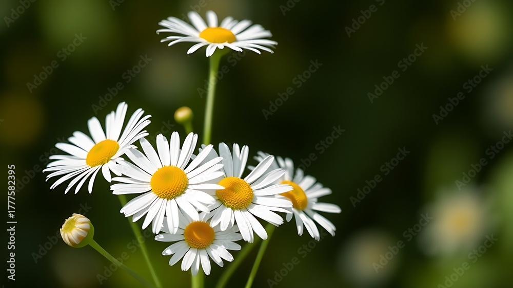 Fototapeta premium Fresh daisies in a simple bouquet, bathed in natural daylight with a soft green backdrop.