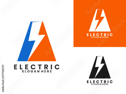 Thunder bolt combination with letter A logo design vector template. Initial identity power logo design icon