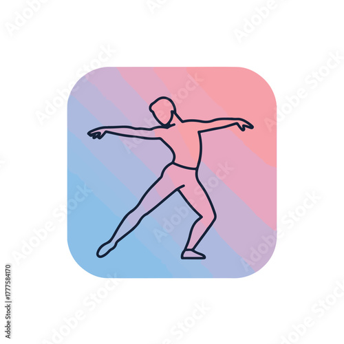 Line drawing of a dancer on a colorful background suitable for dance studio flyers, event promotions, or artistic posters. Vibrant and dynamic.