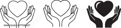 Three stylized heart icons held gently in open hands representing care compassion and love