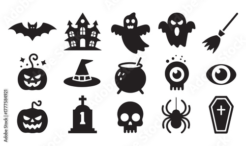 Halloween Silhouette Icons – Spooky Vector Set for Seasonal Design Projects