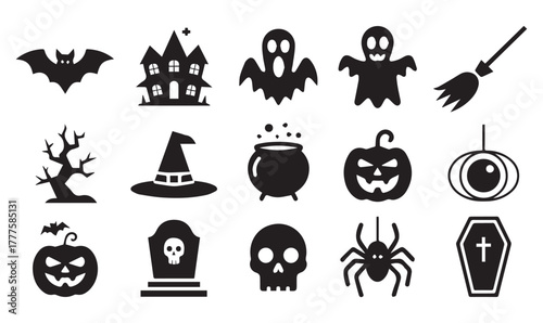 Halloween Silhouette Icon Set – Spooky Vector Symbols for Seasonal Design
