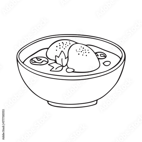 Clay bowl containing tomato stew combined with poached eggs