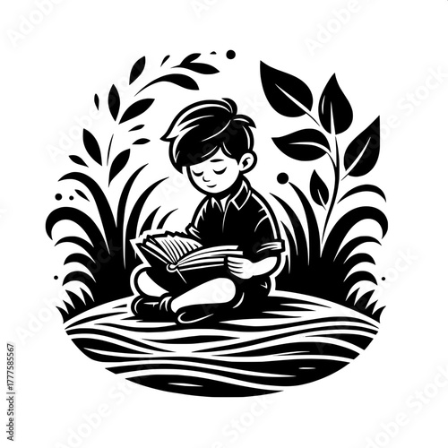 Black and White Vector Silhouette of Kids Jumping Rope