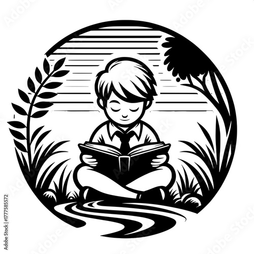 Black and White Vector Silhouette of Kids Jumping Rope