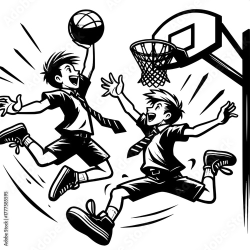 Black and White Vector Silhouette of Boy Tossing Cap in Air