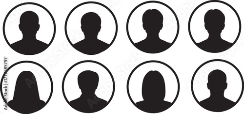 Group of eight silhouette profile icons representing people