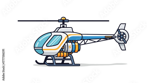 A cartoon helicopter with blue white and yellow colors