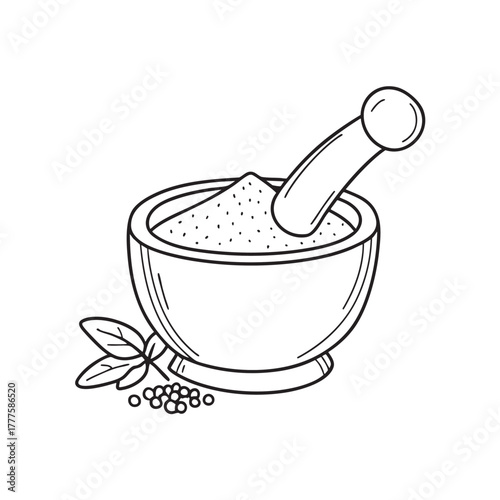 Mortar packed with a spice blend ground manually