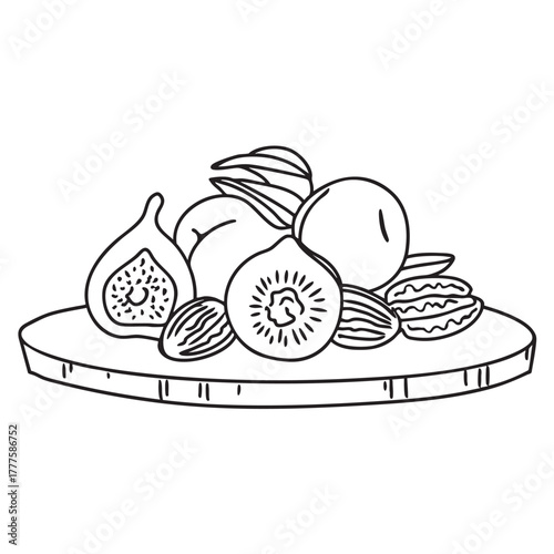 Wooden board featuring dried apricots figs and nuts together