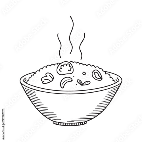 Steaming bowl of couscous finished with colorful mixed vegetables