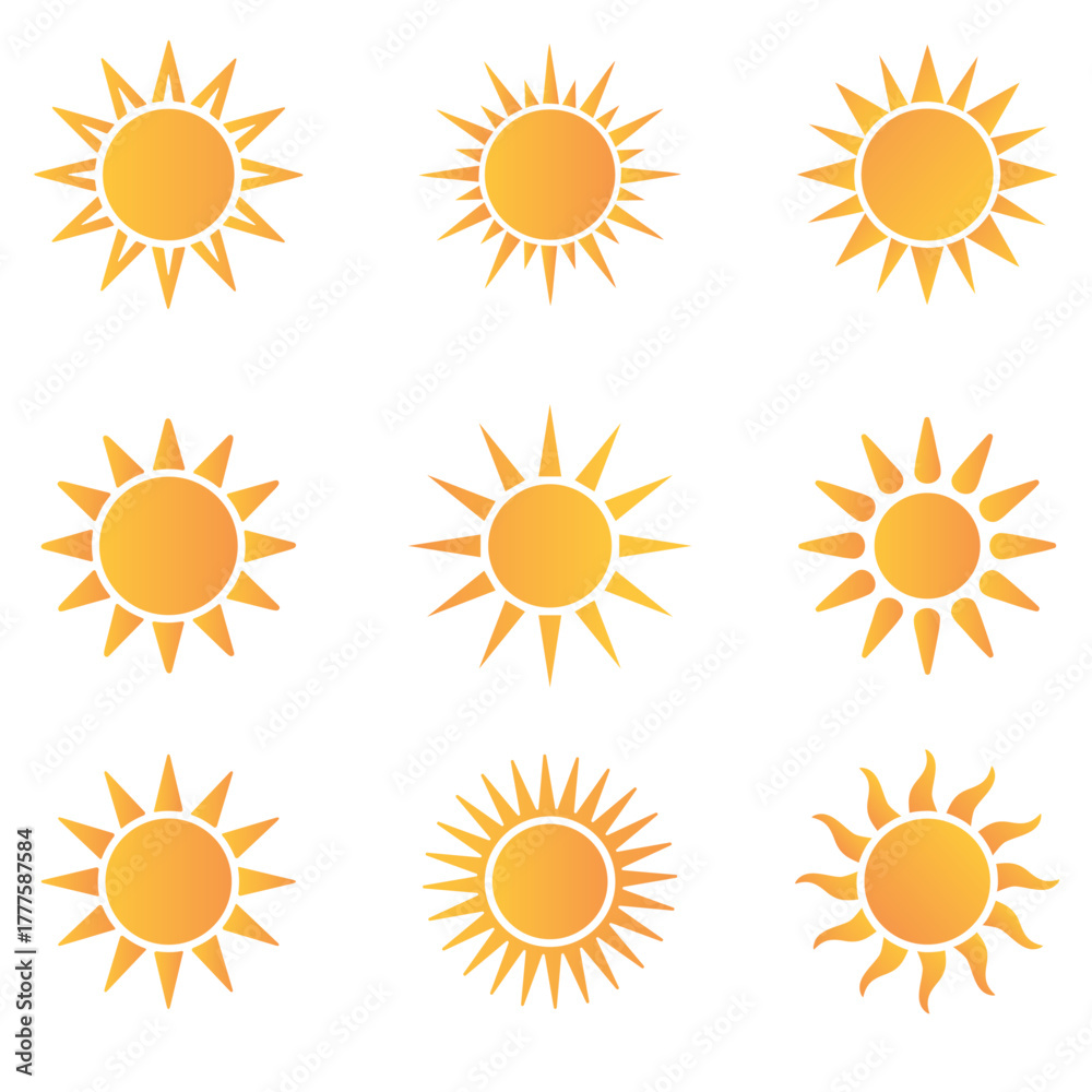 Fototapeta premium Sun Icons Set Vector Collection
