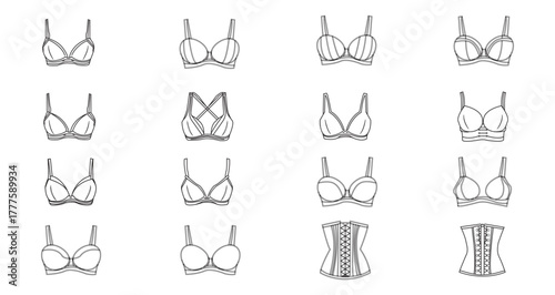 Bra of underwear vector outline set icon. Isolated outline set icon lingerie. bra lingerie technical fashion illustration on white background