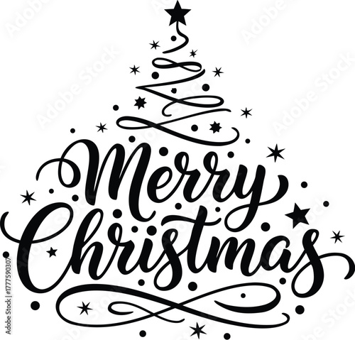 Merry Christmas Typography Tree Design – Festive Holiday Greeting Card Art