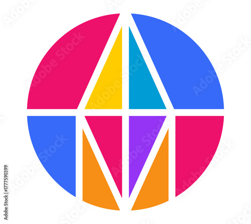 Vivid tangram puzzle showcasing geometric shapes in bold colors, ideal for educational use.