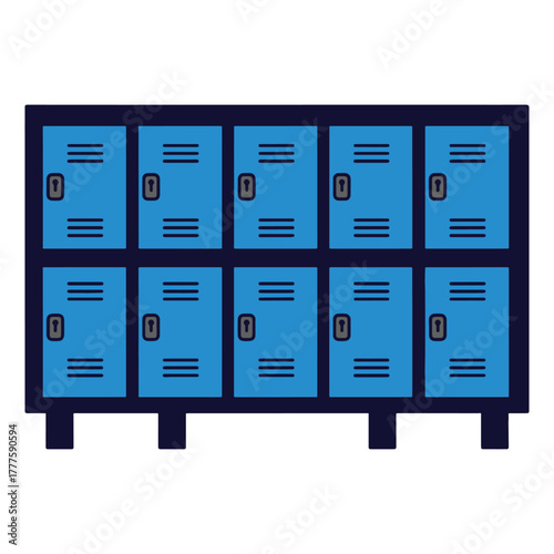 Blue School Lockers Row Flat Vector Graphic Illustration