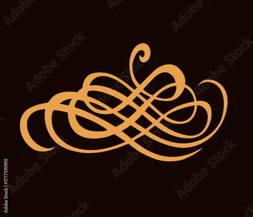 Old cute romantic book ribbon bow swirly tag swoosh element isolated on white paper card backdrop. Freehand black ink pen outline drawn curly corner sketchy in artistic rustic curlicue scrawl style