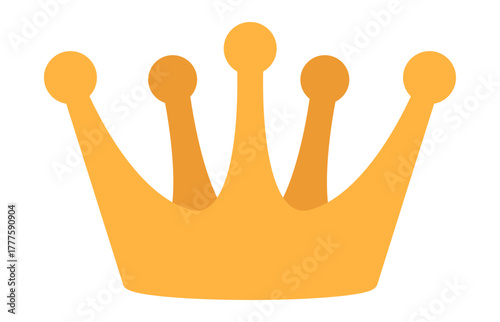 A bright golden crown with a simple design featuring five points topped with orbs This clean and playful style resembles a popular emoji