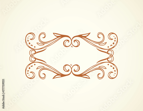 Old cute romantic book ribbon bow swirly tag swoosh element isolated on white paper card backdrop. Freehand black ink pen outline drawn curly corner sketchy in artistic rustic curlicue scrawl style