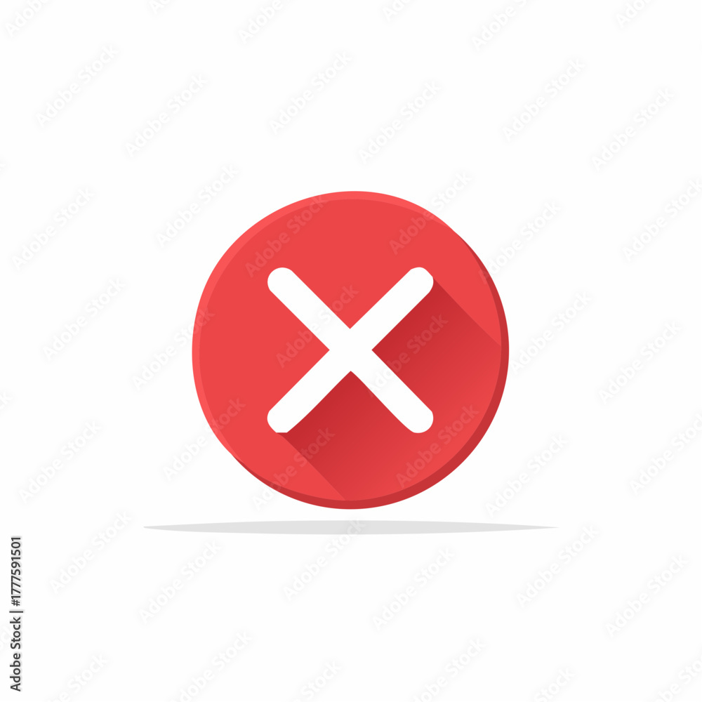 Obraz premium Red X mark icon in a flat design style with a long shadow representing cancellation or an error message
