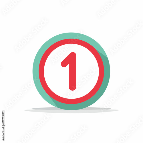Simple Number One in Circle with Shadow Modern Flat Design
