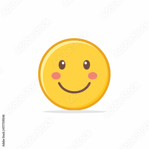 Adorable yellow smiley face with a cute grin and rosy cheeks expressing joy