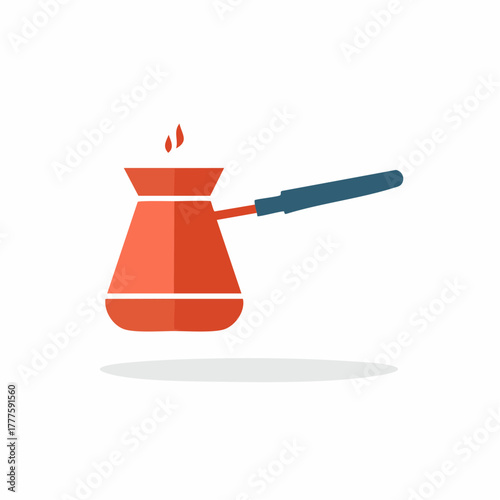 Traditional Cezve Coffee Pot with Rising Steam Graphic Illustration