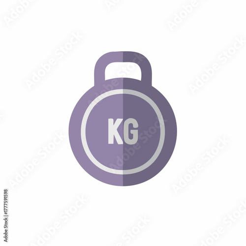Flat design vector icon of a purple kettlebell with KG mark for gym workout and strength training