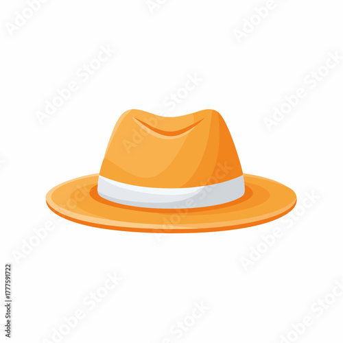 Orange fedora hat illustration with a white band, stylish headwear design isolated