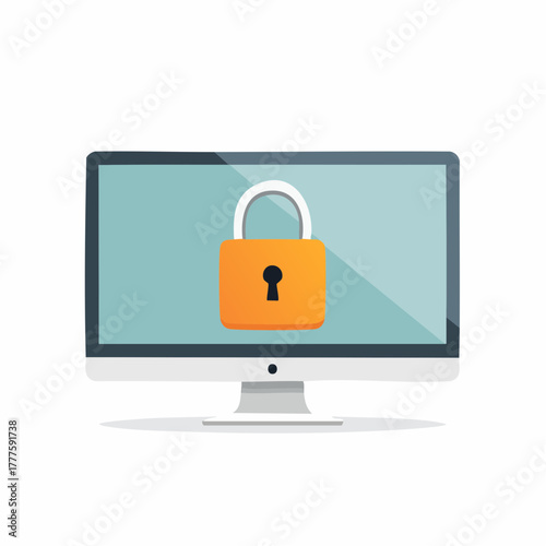 Computer monitor displaying a locked padlock icon representing digital security and protection