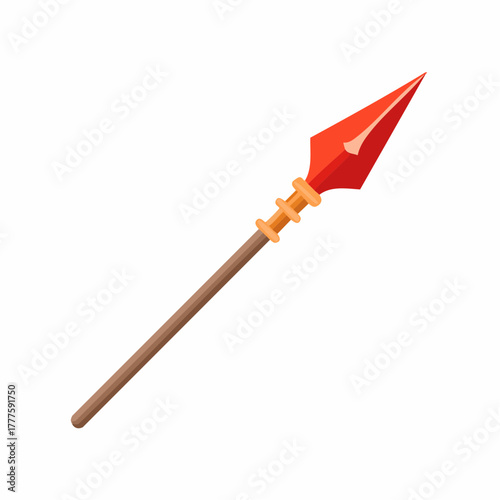 Stylized Red Spear Weapon with Wooden Shaft and Golden Details Fantasy Game Asset Illustration