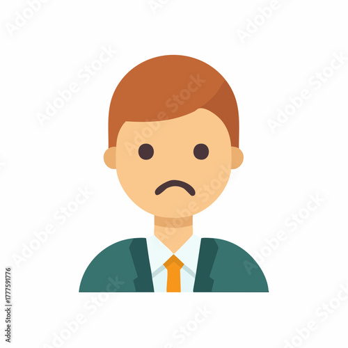 Sad businessman avatar flat design with downturned mouth and neutral expression
