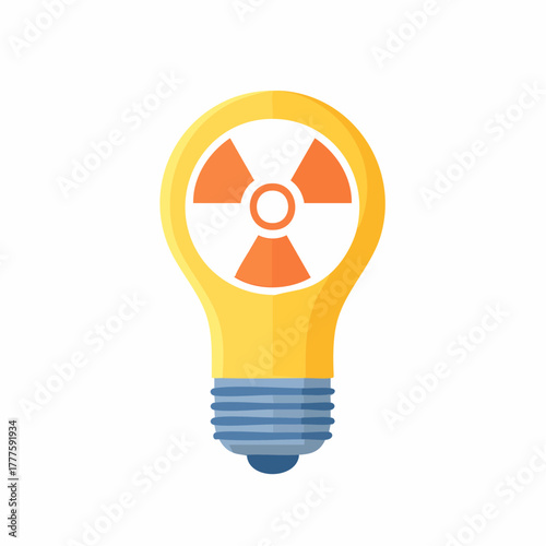 Nuclear radiation warning symbol inside a glowing light bulb icon