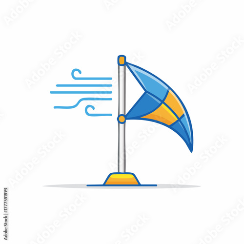 Wind vane illustration indicating wind direction with wind streams, direction indicator