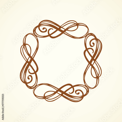 Old cute romantic book ribbon bow swirly tag swoosh element isolated on white paper card backdrop. Freehand black ink pen outline drawn curly corner sketchy in artistic rustic curlicue scrawl style