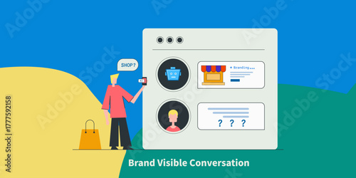 Customer engage with AI chatbot locating shop direction on mobile device, interactive window displays chatbot and customer conversation, enhance brand visibility.