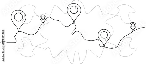 Continous line drawing world map global connections

