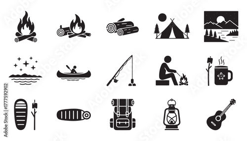 Collection of outdoor camping and adventure icons
