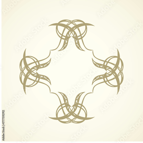 Old cute romantic book ribbon bow swirly tag swoosh element isolated on white paper card backdrop. Freehand black ink pen outline drawn curly corner sketchy in artistic rustic curlicue scrawl style