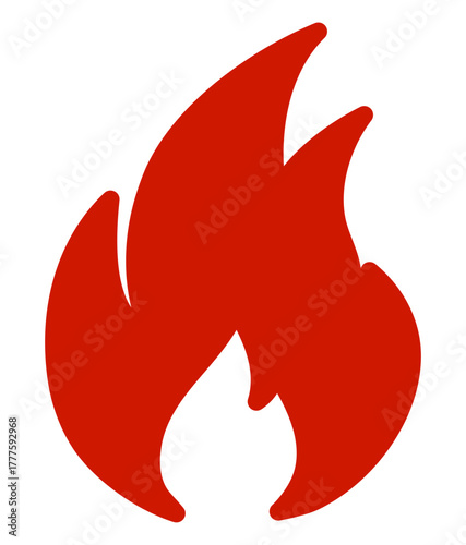 Bold red flame icon representing fire, heat, and energy, useful for design elements or educational materials.