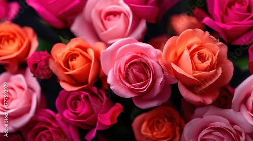 Close-up of Beautiful Pink and Orange Roses