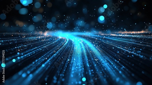 A stunning abstract image featuring dynamic blue light trails and particles creating a sense of depth and motion.