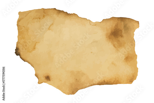 Old vintage burnt paper scrap texture with ripped torn edges isolated on transparent background