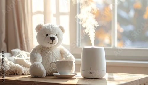 加湿器・くまのぬいぐるみのあるかわいい部屋