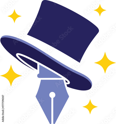 A magical top hat and fountain pen illustration