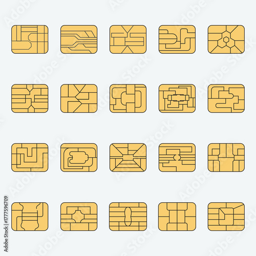 Chip Golden Icon Set Bundle Vector Design