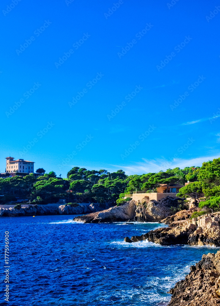 Fototapeta premium The rocky shores of Mallorca near Cala Ratjada.