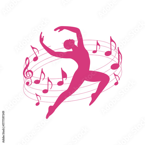 abstract figure dancing with music notes swirling around