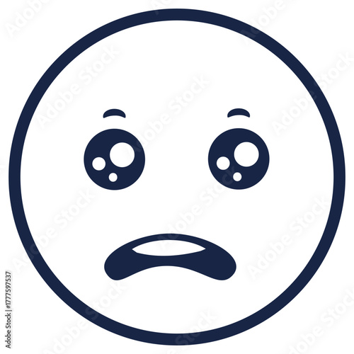 A round blue emoji featuring a disappointed expression with wide eyes and an open mouth.