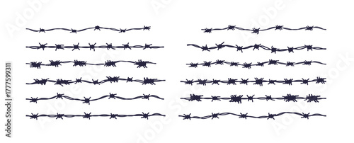Silhouette Barbed Wire Collection. Barbed wire silhouette vector, Barb wire flat. Black and white barbed wire stencil collection for design and decor, vector illustration.
